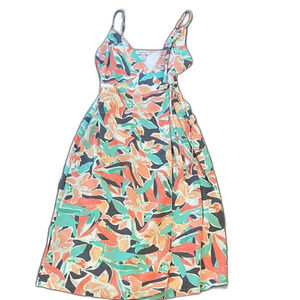 Nine West Coral & Teal Floral Wrap Midi Dress sz Small